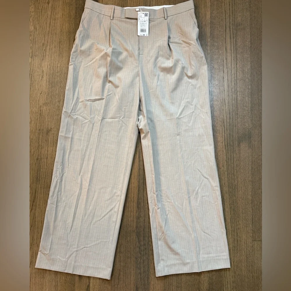 NEW Mango Striped Trousers-Size 12-Beige with Light Blue Stripe - Picture 5 of 15